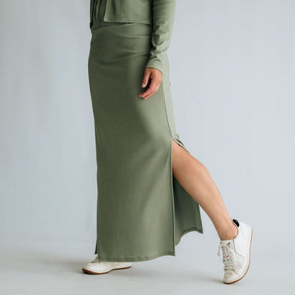 Ladies Side-Slit Bamboo Maxi Skirt | Black