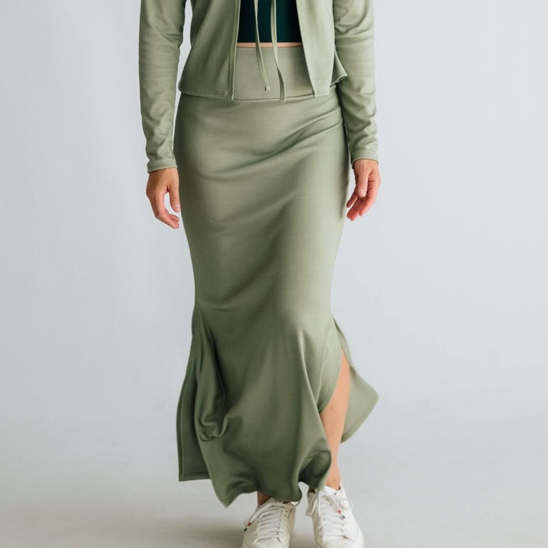 Ladies Side-Slit Bamboo Maxi Skirt | Sage