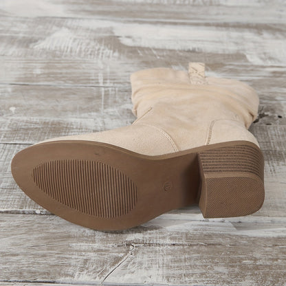 Stylish Women's Slouchy Ankle Boots - Low Heeled Retro Cowboy Boots for Women - Comfortable Pull-On Riding Boots with Chunky Heel for Casual Wear