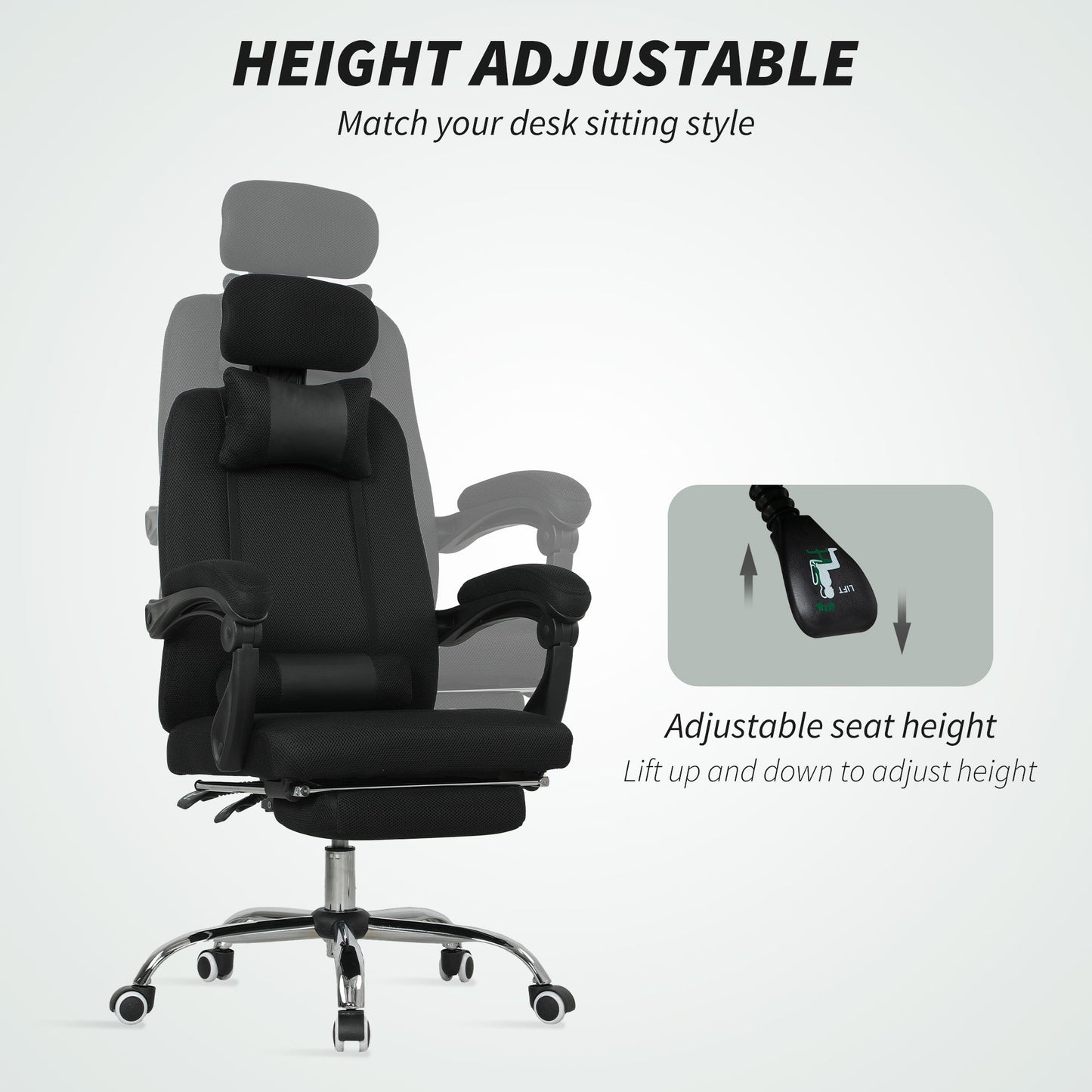 Brady Ergonomic Executive High Back Office Chair with Footrest and Lumbar Support-Black