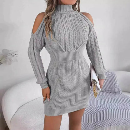 Robe-pull mini en laine torsadée ajustée et tendance pour l'automne-hiver