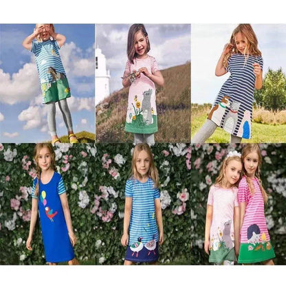Casual Girls' Skirt gown  Cartoon Printed Cotton Dress for kids