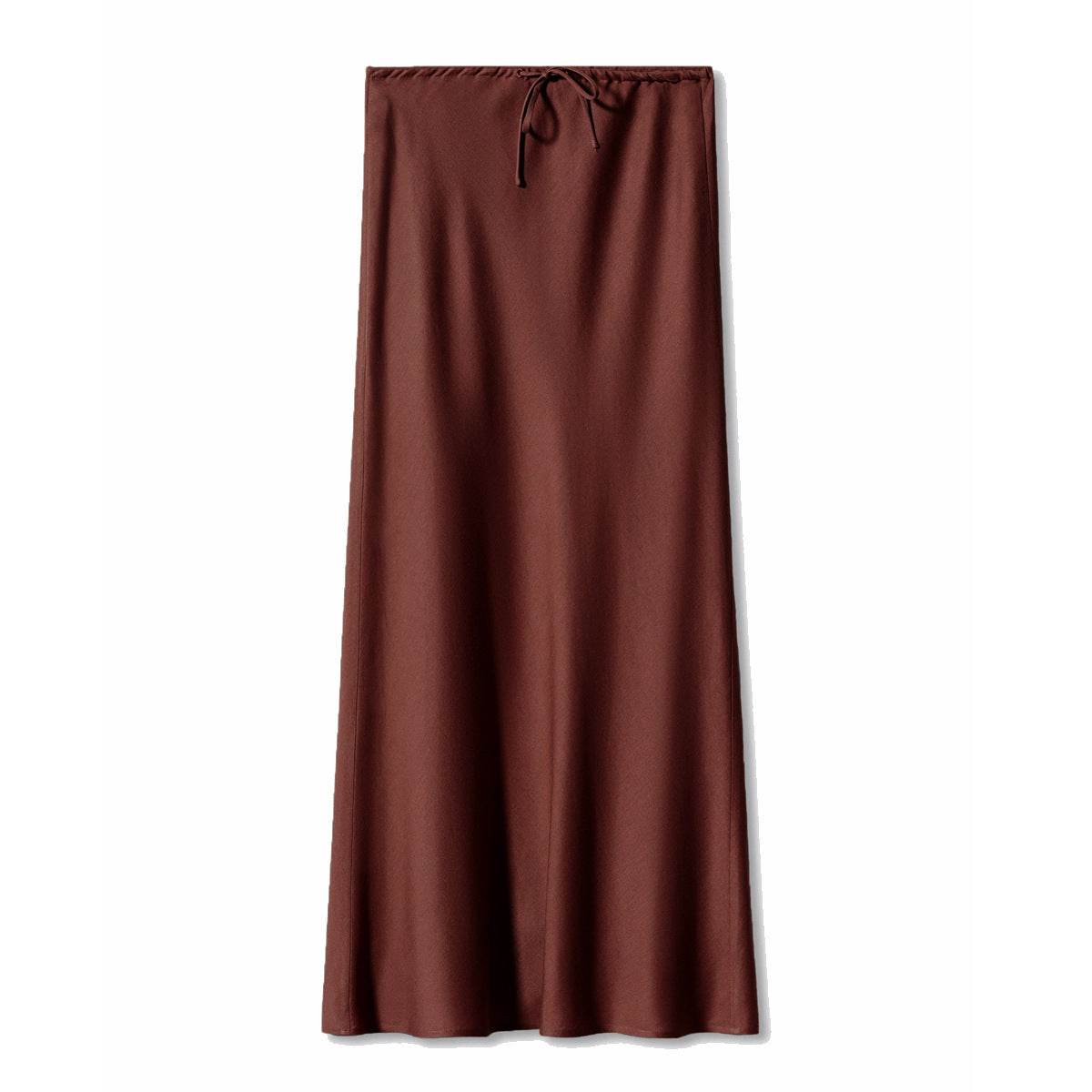 High Quality Satin Silk High Waist Drawstring Lace-up Solid Women Satin Midi Skirt