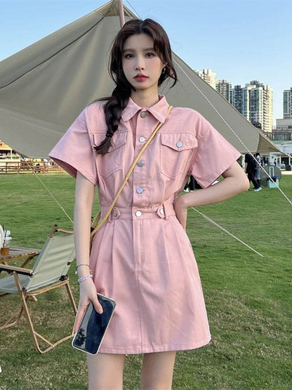 Women's Fashion Casual short sleeve Mini Denim Dress
