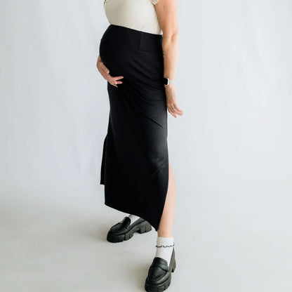Ladies Side-Slit Bamboo Maxi Skirt | Black