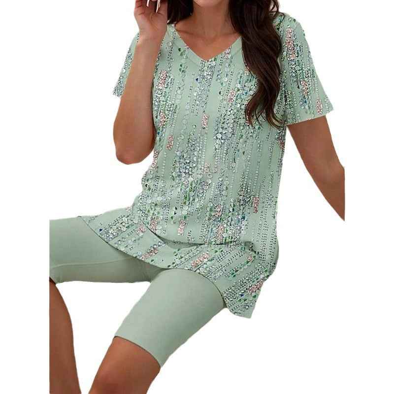 Women's Floral Print Two Piece Set – 3D Printed T-Shirt and Shorts Outfit