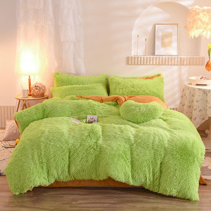 4-Piece Mink Velvet Bedding Set – Soft Polyester Duvet Cover, Flat Sheet & Pillowcases