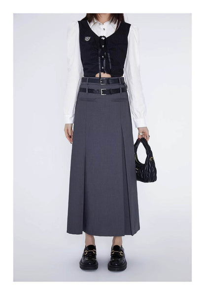 Retro Plaid High Waist student maxi Skirt