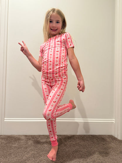 Kids Pink Strawberry & Cherry Bows Pajama Pants