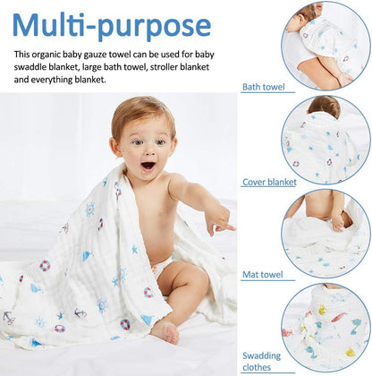 Set of 2 Baby Bath Towels Muslin Baby Blanket, 6 Layer 41.5" X 41.5" Muslin Cloths Cotton Extra Soft Wash Cloth (Colour Random)