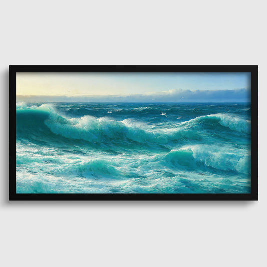 Cornish Seascape Print: David James Vintage Blue Ocean Waves (Framed or Unframed)
