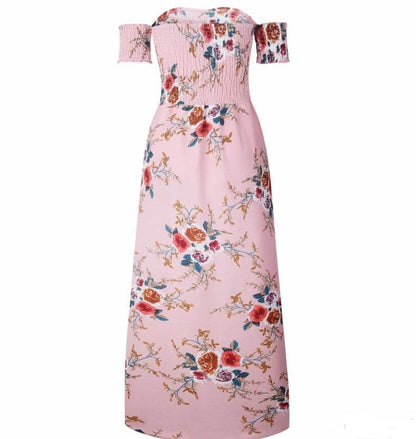 Elegant Ladies Summer Boho Vacation Resort Slit Maxi dress off shoulder Long floral Beach summer slit dress