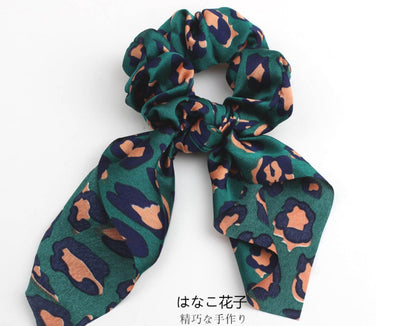 4pcs Leopard Pattern Silk Scarf Hair Scrunchie