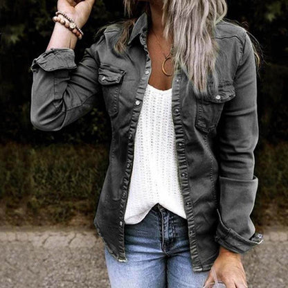 Fitted Denim Jacket Mid Length European American Style