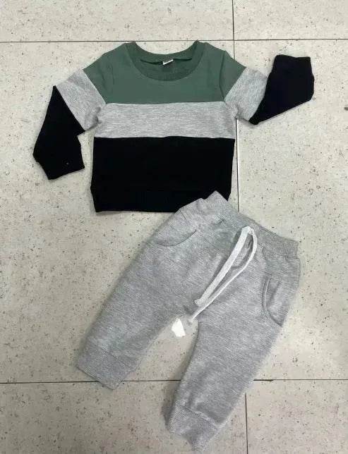 Boy's color Stitching Long Sleeve Trousers Suit Two piece for boys