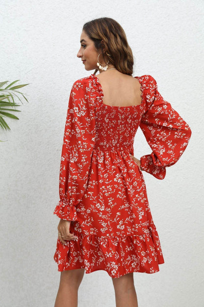 Casual Spring And Summer lantern Sleeve floral Mini Dress