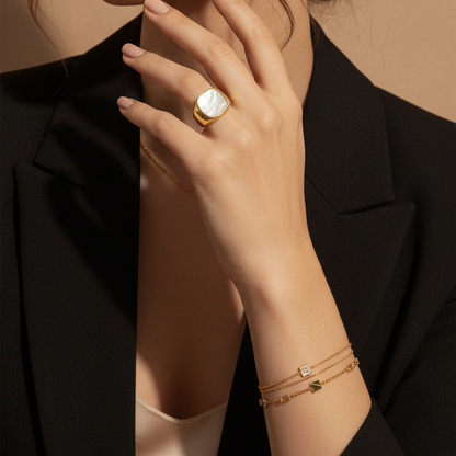 Opal Square Gold Ring