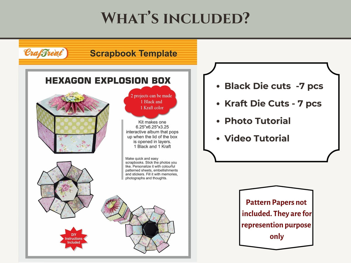 CrafTreat Scrapbook Blanks - Hexagon Explosion Box - Black & Kraft Color