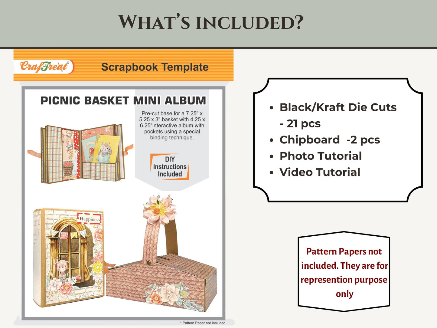CrafTreat Picnic Basket Mini Album DIY Scrapbook Blank - Kraft
