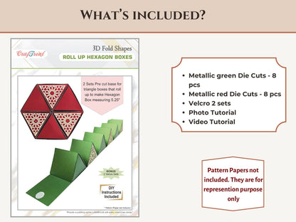 CrafTreat Scrapbook Hexagon Roll up - Metallic Red & Green