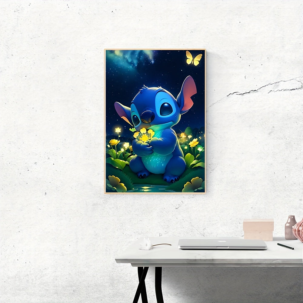 [Autorisé] Peinture diamant 5D Disney à faire soi-même, kit Lilo & Stitch de points et de fleurs lumineuses par numéro pour adultes, kit de peinture diamant rond complet, artisanat de peinture, décoration murale pour la maison