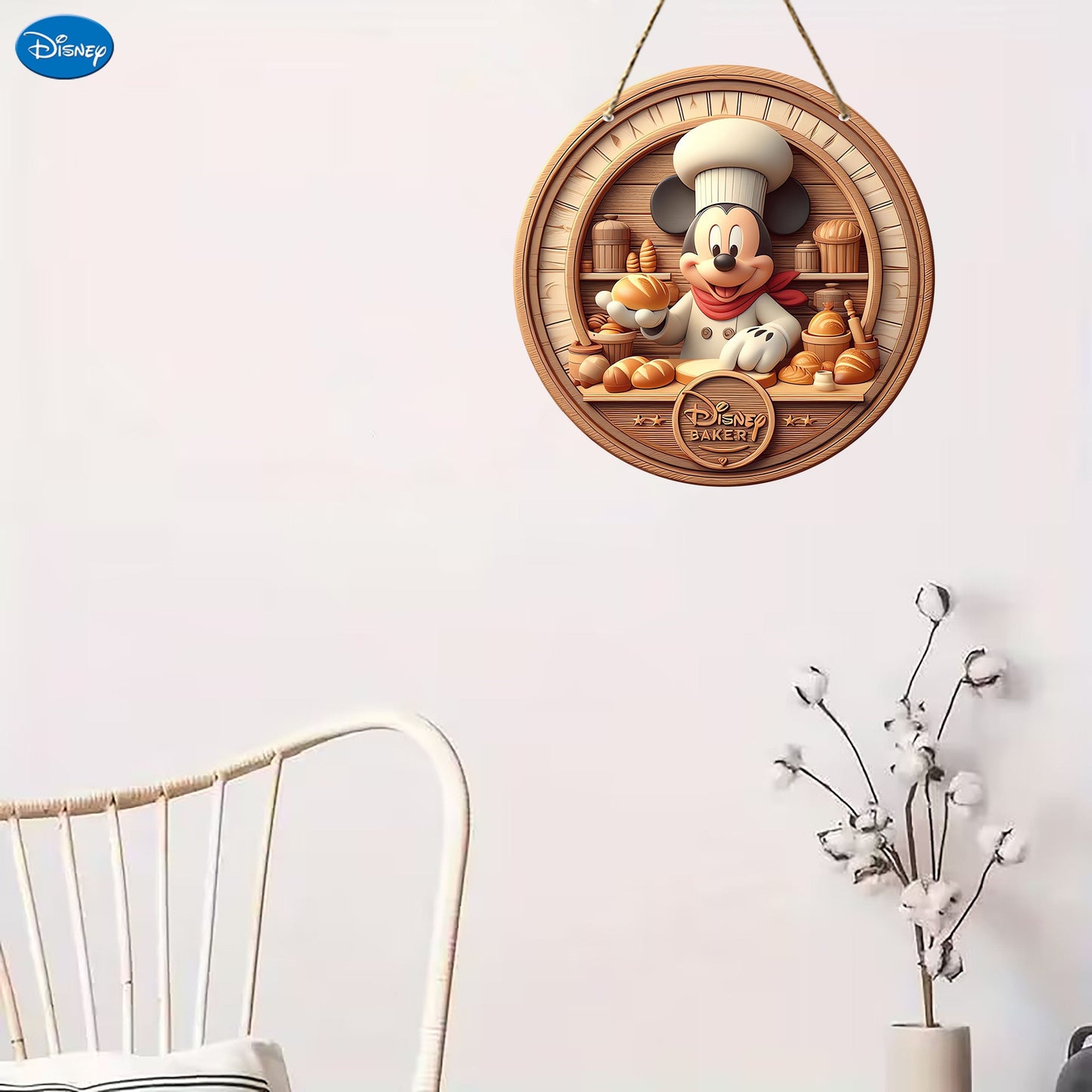 Disney Mickey Mouse Bakery Wooden Sign - 8"X8" Round Disney Decorative Wreath Centerpiece, Perfect For Home & Outdoor Farmhouse Decor, Door And Window Accent