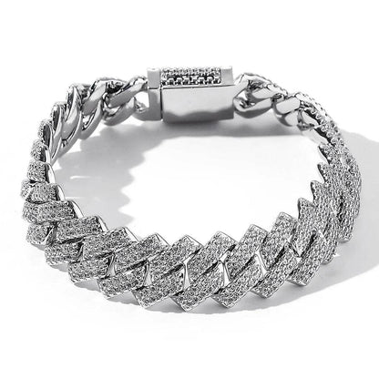 Cubic Copper Inlaid Zircon stone 14mm Diamond Cuban Link Chain necklace