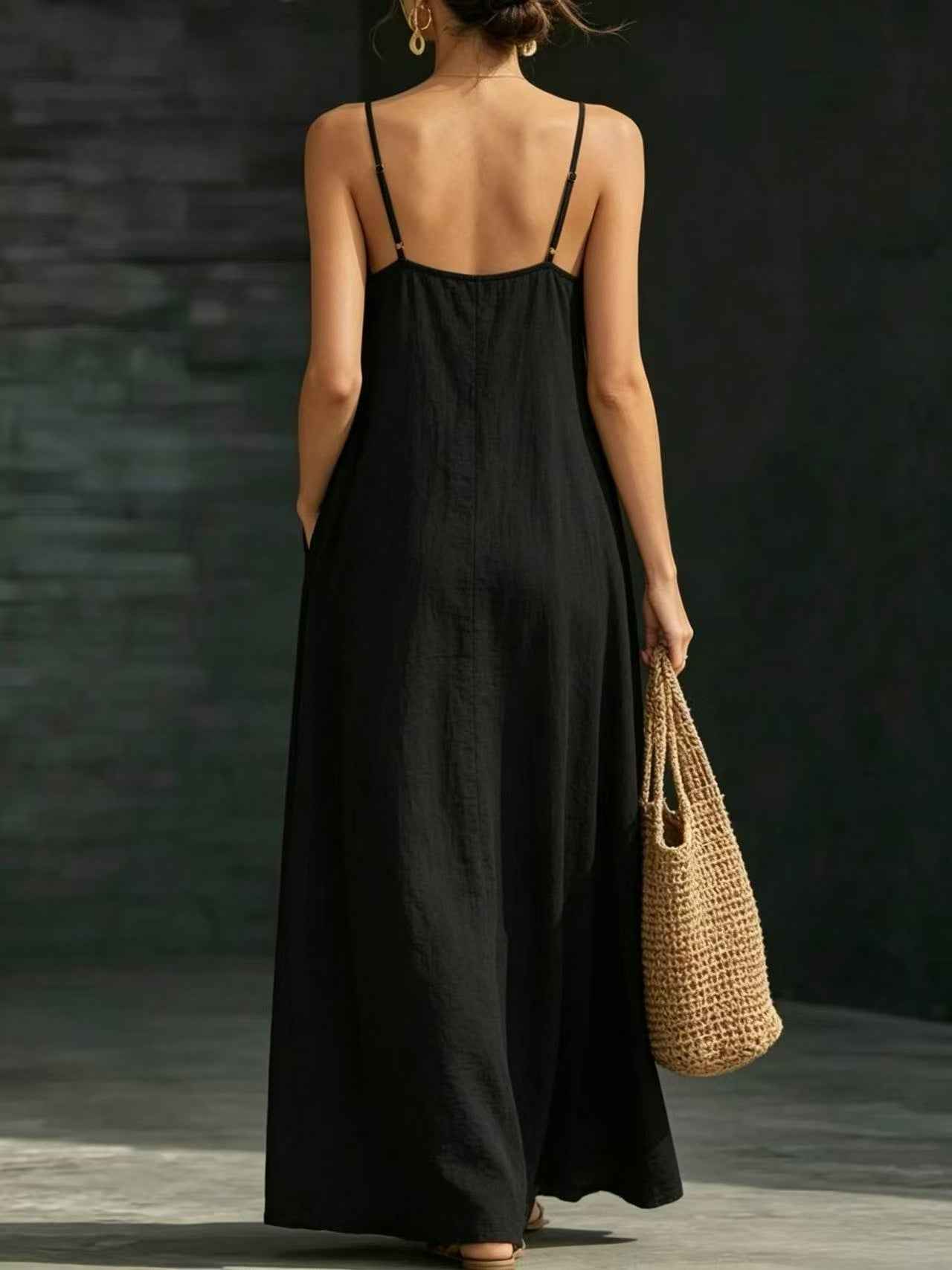 Summer Beach Spaghetti Strap Maxi Dress – Loose Flowy Casual Long Vacation Dress for Women