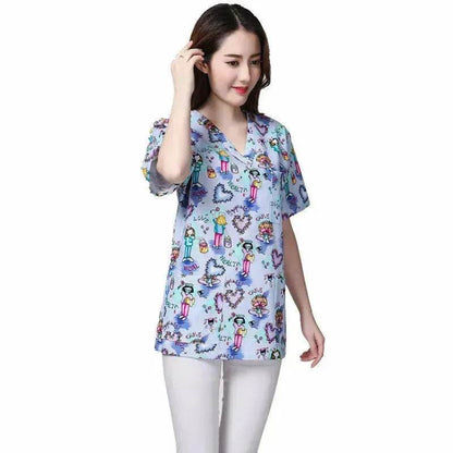Cartoon Printing Hand Washing Suit Short Sleeve Small Shirt Beautician Pet Hospital Brush Hand Doctor Overalls