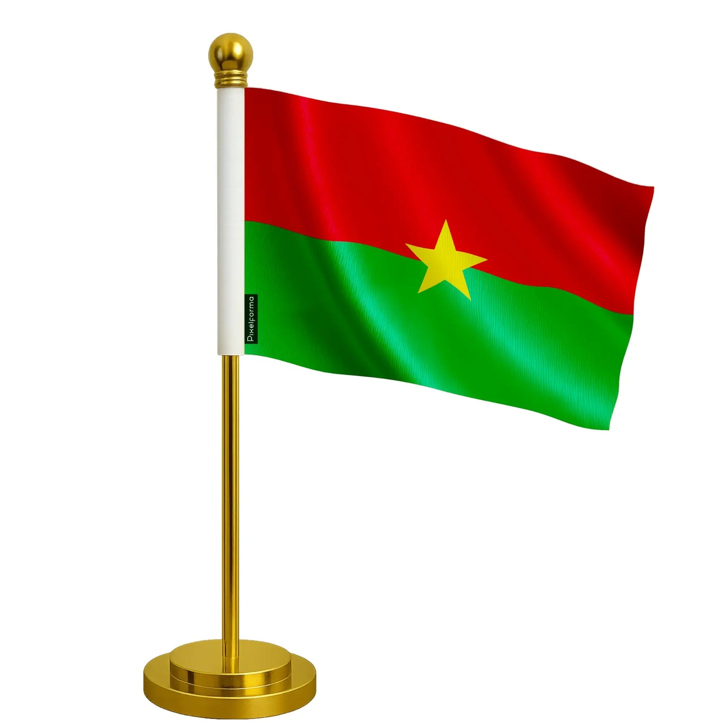 Drapeau De Bureau Du Burkina Faso – Polyester – Socle Acier Inoxydable