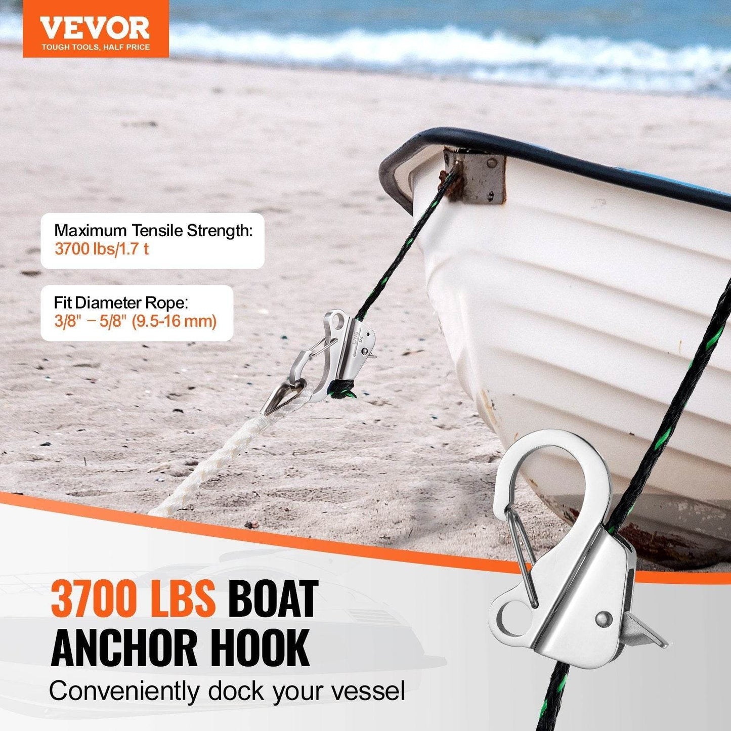 Boat Anchor Hook, 304 Stainless Steel Slide Anchor, Knotless Anchor System With Quick Release, Boat Anchor Hook Clips For
