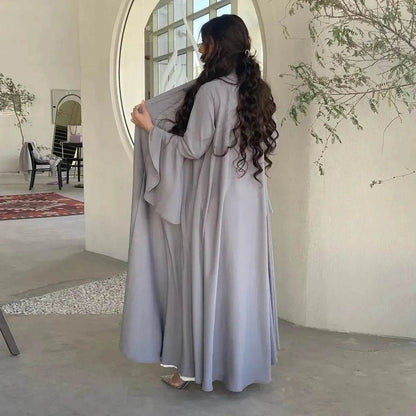 Abaya two piece set Elegant Satin  Plain Color Abaya Kimono Open front Abaya Dubai Abaya wear for Middle East Women