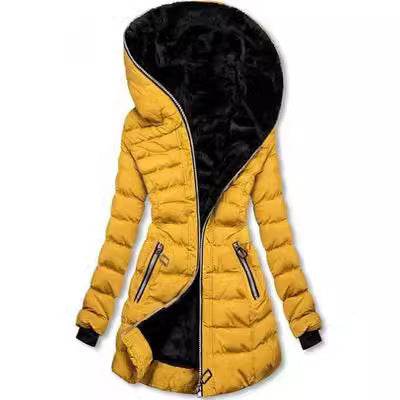 Veste matelassée à capuche chaude en polaire, longueur moyenne, noire