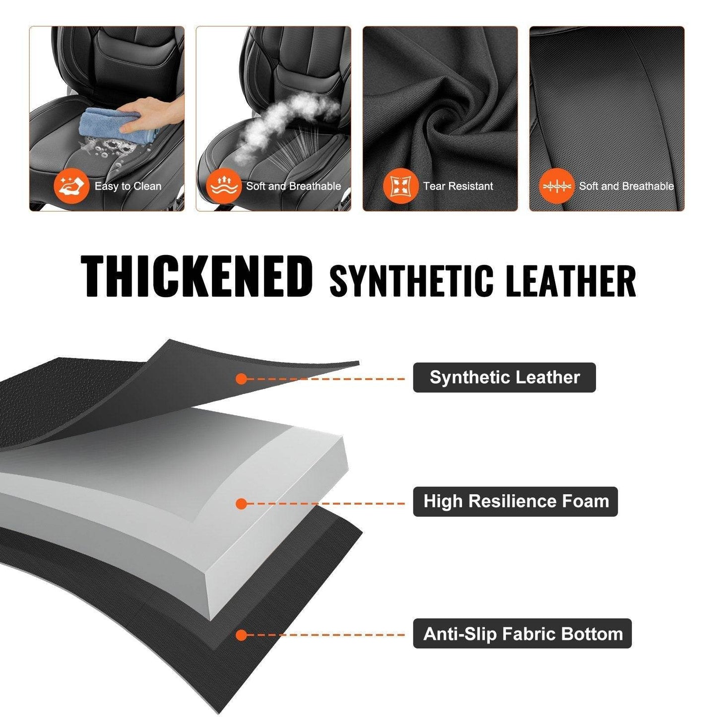 Seat Covers, Universal Car Seat Covers Full Set Seats, Front And Rear Seat, 13pcs Faux Leather Seat Cover, Full Enclosed Design, Detachable Headrest And Airbag Compatible, For Most Car SUV Truck