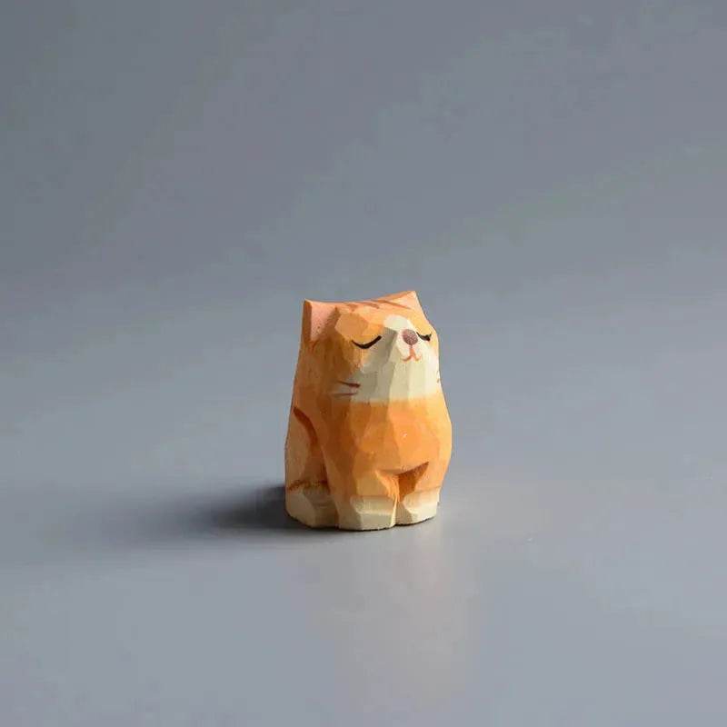 Creative Decorative Hand carved wooden Cat Trinkets Ornaments