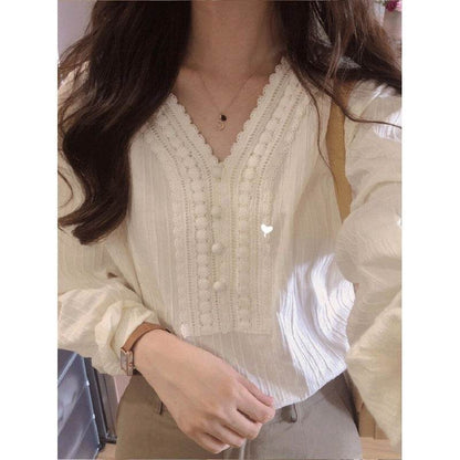 Unique Chic V-neck Long-sleeved Linen blouse top women