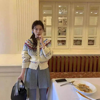 Pull en tricot jacquard épais à boutons pour femme automne et hiver