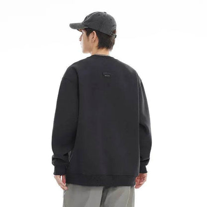Retro plain Round Neck Pullover Sweater top For Men