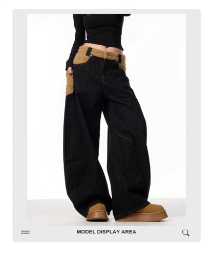 Retro Minority Design Inside-out Wear Stitching Baggy Jeans Pant For Women