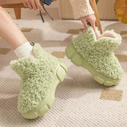 Bottes d'hiver en cachemire et neige avec plateforme de 6 cm, chaudes, en velours, chaussures montantes en coton polaire, pour femmes, en extérieur, intérieur, chaussures en peluche.