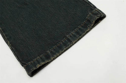 Washed Yellow Denim Bootcut Jeans Pants Men