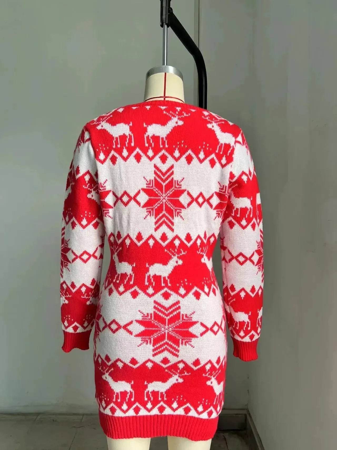 Mini Jumper dress Winter Christmas Sweater Dress Deer Jacquard dress