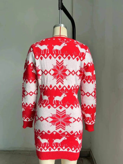 Mini Jumper dress Winter Christmas Sweater Dress Deer Jacquard dress