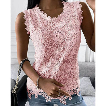 Elegant Women Summer Flowers Lace Blouse top