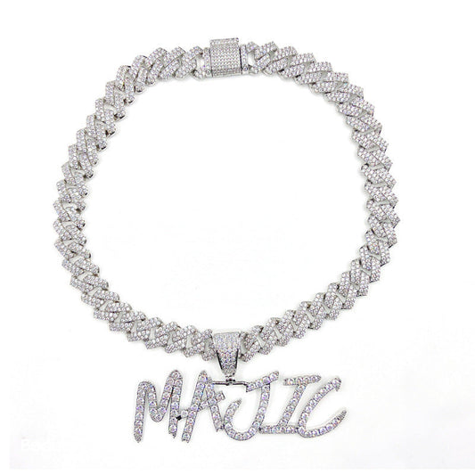 Collier personnalisé de lettres hip-hop européennes et américaines avec pendentif à coudre