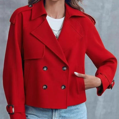Women’s Short Double-Breasted Trench Coat – Fashionable Casual Jacket for Fall & Spring