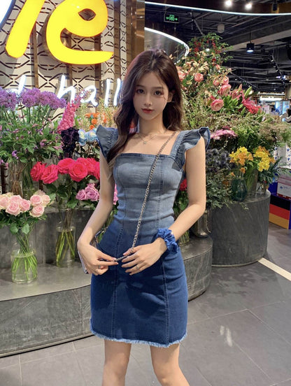 Women's Fashion Casual short sleeve Mini Denim Dress