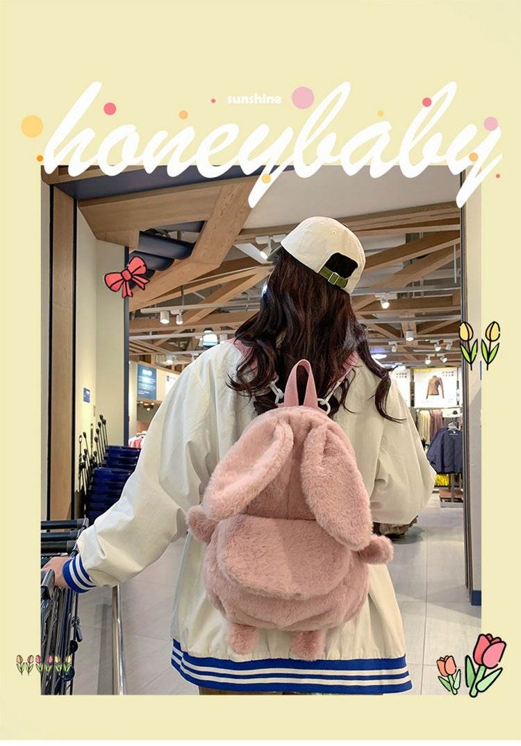 Mini sac à dos lapin en peluche tendance et mignon pour filles