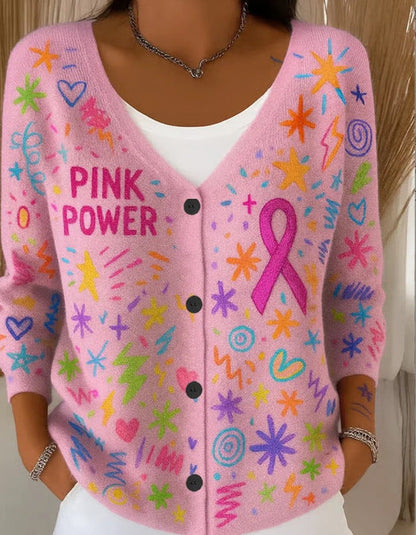 Women’s Printed Knit Cardigan Sweater with Buttons – Casual Long-Sleeve Patterned Pullover