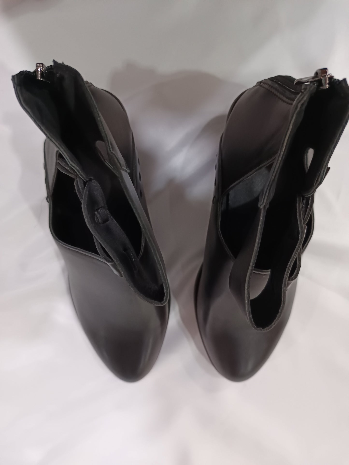 Women’s Leather Ankle Boots – Cut-Out Buckle Strap Booties with Back Zipper